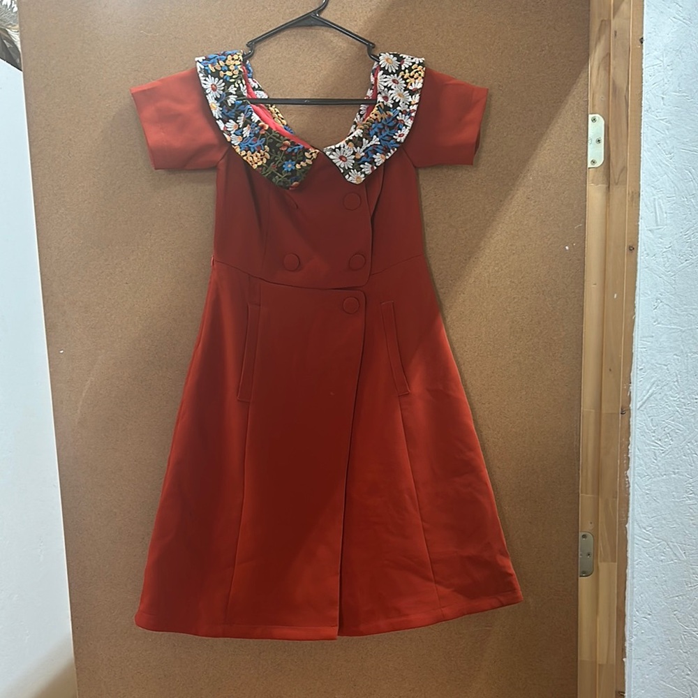 Floral Collar Red Kids Dress
